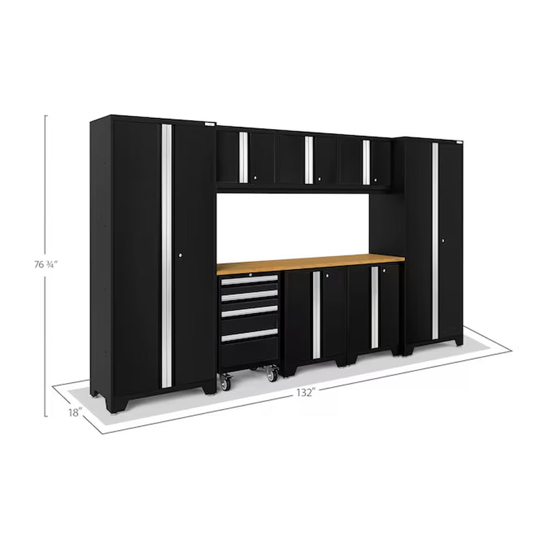 132-In W X 76.75-In H X 18-In D 8 -Cabinets Steel Black Garage Storage System