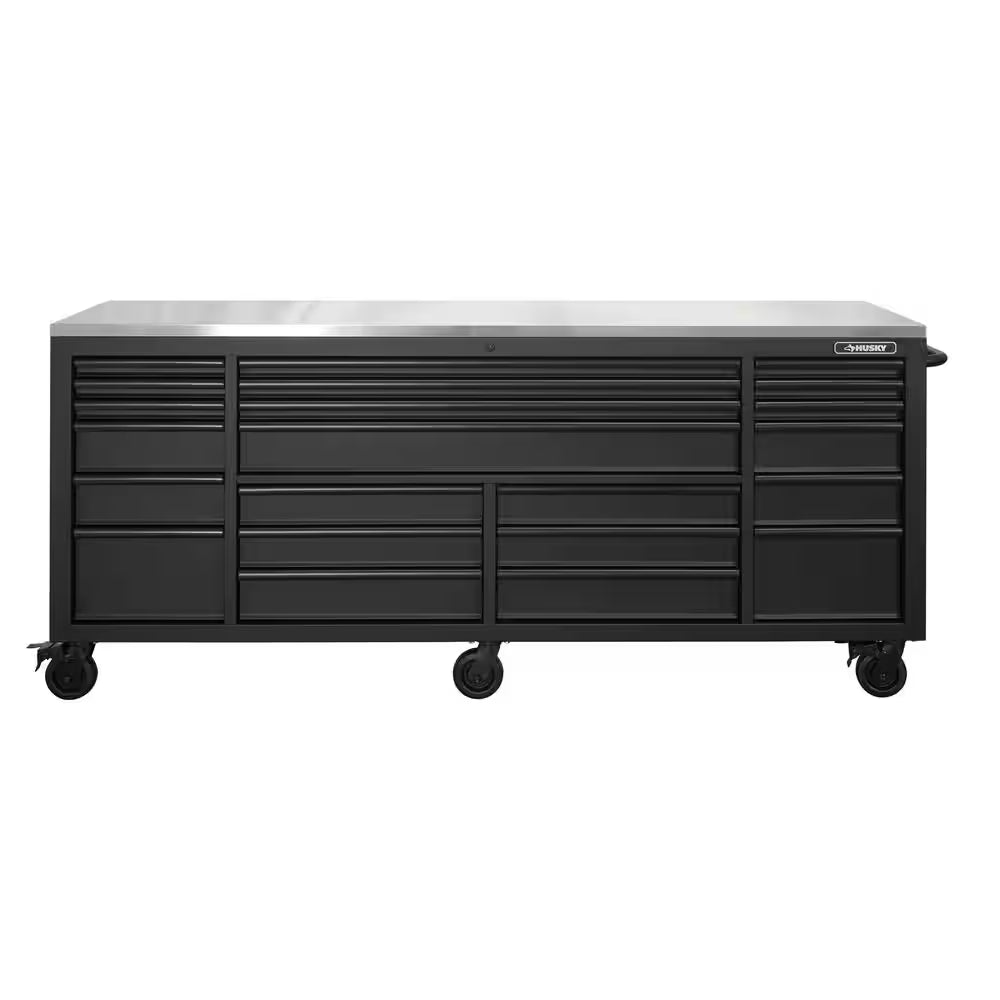 Tool Storage 84 In. W X 24 In. D Heavy Duty Mobile Workbench Tool Chest with Stainless Steel Work Top in Matte Black