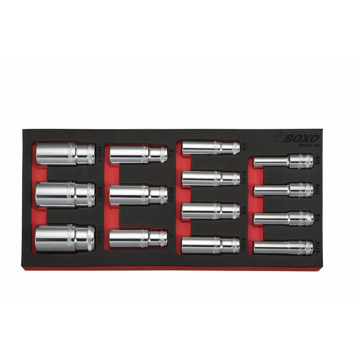 14-Piece 1/2" Drive SAE Deep Socket Set | 1/3rd EVA Foam