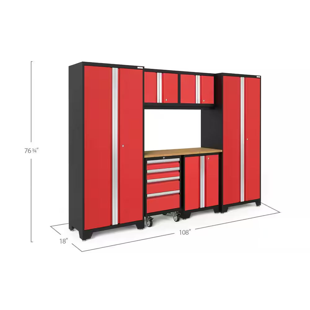 Bold Series 7-Piece 24-Gauge Steel Garage Storage System in Deep Red (108 In. W X 77 In. H X 18 In. D)
